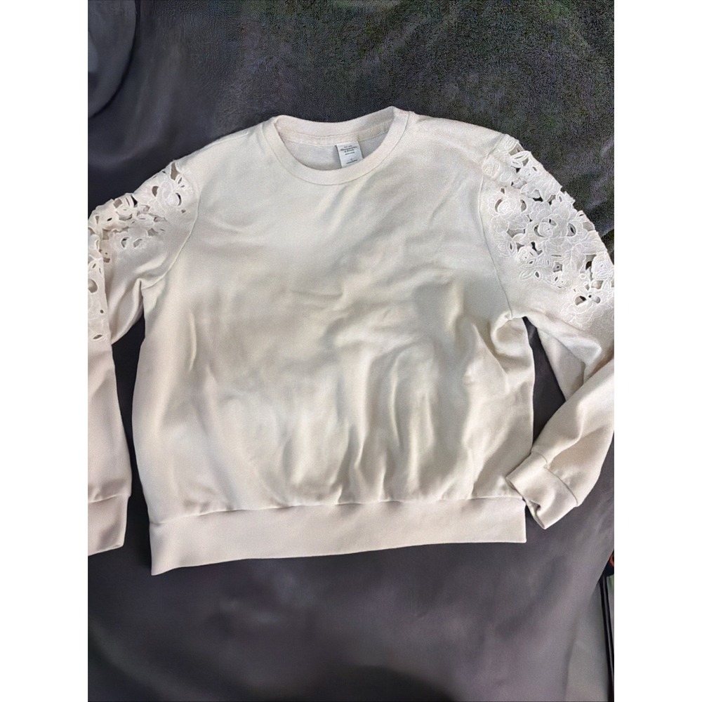 Abercrombie & Fitch Boho Beige Sweatshirt w/Floral Cut Out Sleeves Size Small